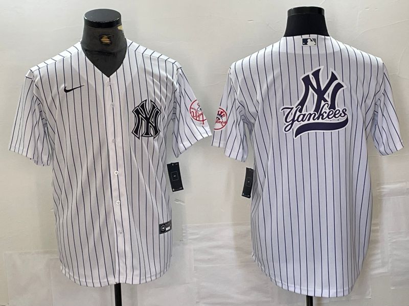 Men New York Yankees Blank White Stripe Second generation joint name Nike 2024 MLB Jersey style 16